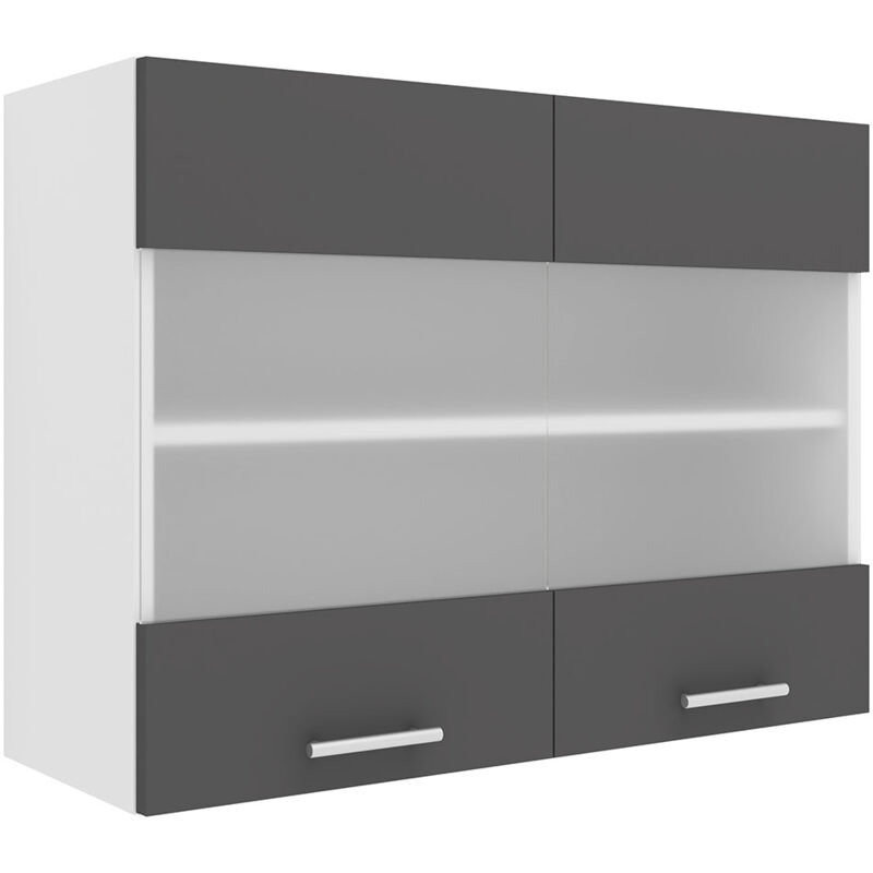 Esilo meuble haut de cuisine 80 cm 2 portes en verre blanc, gris.