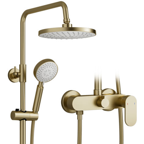 Esip – Colonne de douche dorée thermostatique – Pomme de douche ronde 22.5cm – Douchette 3 jets – Corps en laiton résistant à la corrosion