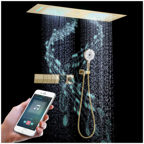 Esip – Colonne de douche thermostatique avec musique – 900x300mm – Acier inoxydable 304 – 4 fonctions – 64 couleurs LED – Douche pluie et cascade