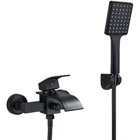 Esip – Robinet de baignoire cascade noir mat en laiton – Mitigeur mural avec douchette – Commande monobloc pour eau chaude et froide – Installation facile