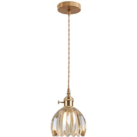 ESKED Suspension Vintage en Verre avec Douille E27 et Interrupteur Rotatif, Luminaire Plafonnier avec Abat-Jour en Forme de Pétale pour Cuisine, Salle à Manger ou Chambre (ambre, 1 pièce)