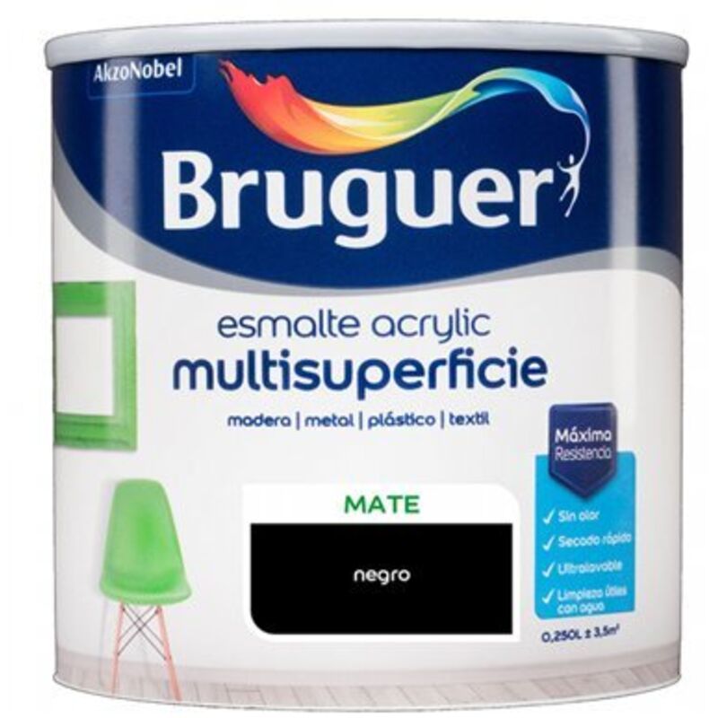 

Esmalte Acril Mate 250 Ml Negro Interior/Exterior Sin Olor - Bruguer