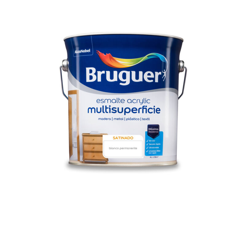 Bruguer Acrylic Multisuperficie Esmalte al agua Satinado Blanco Permanente 4 L