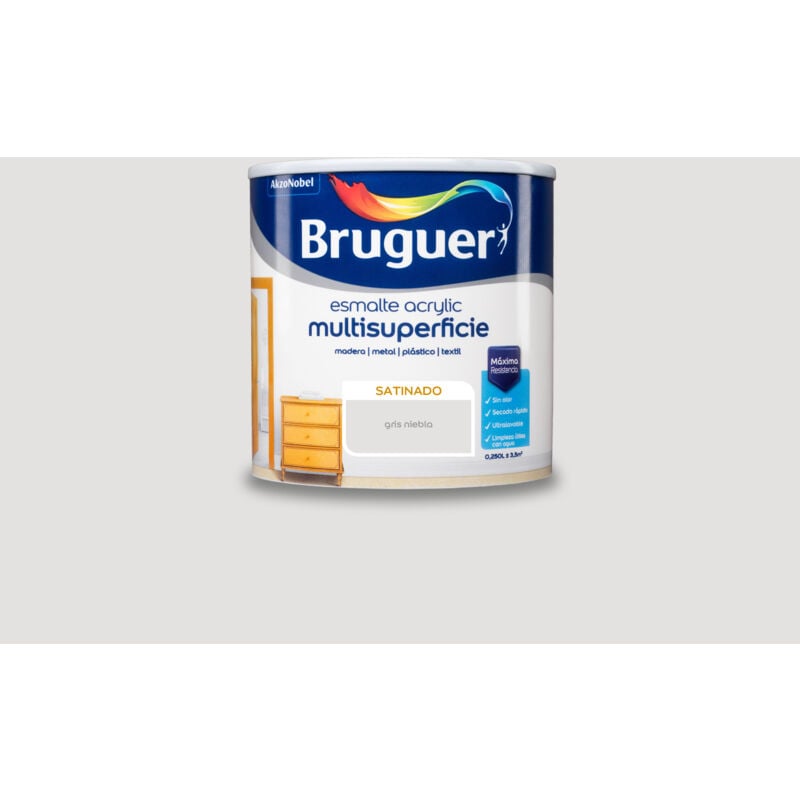 Bruguer - Acrylic Multisuperficie Esmalte al agua Satinado Gris Niebla 250 ml