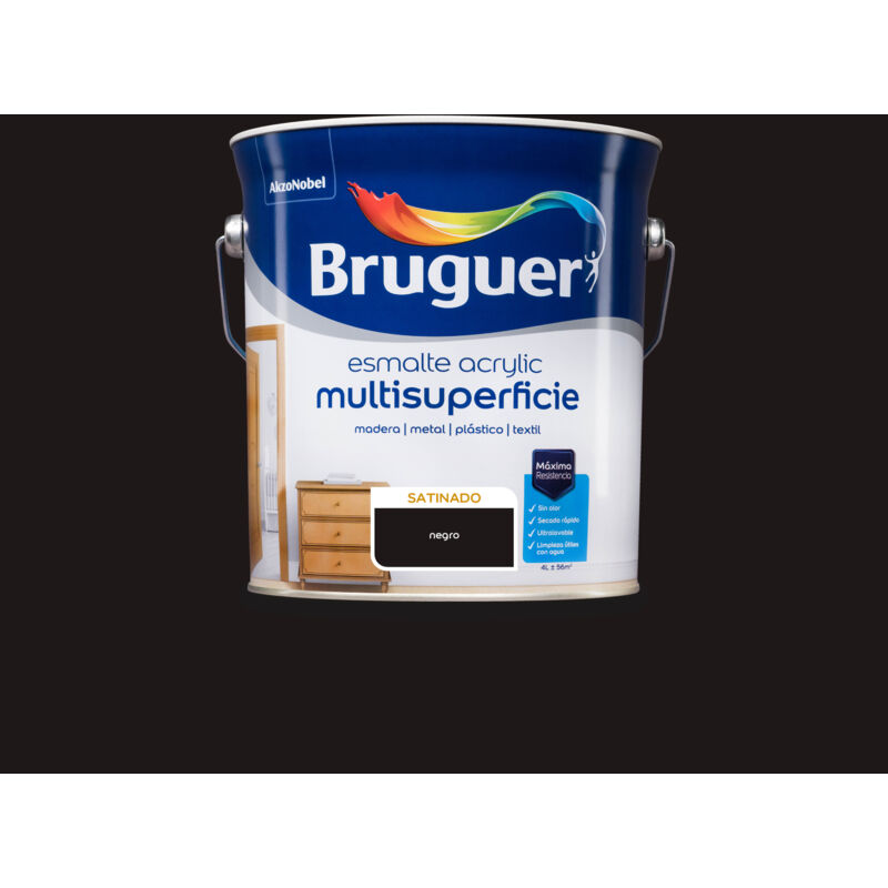 Acrylic Multisuperficie Esmalte al agua Satinado Negro 4 l - Bruguer