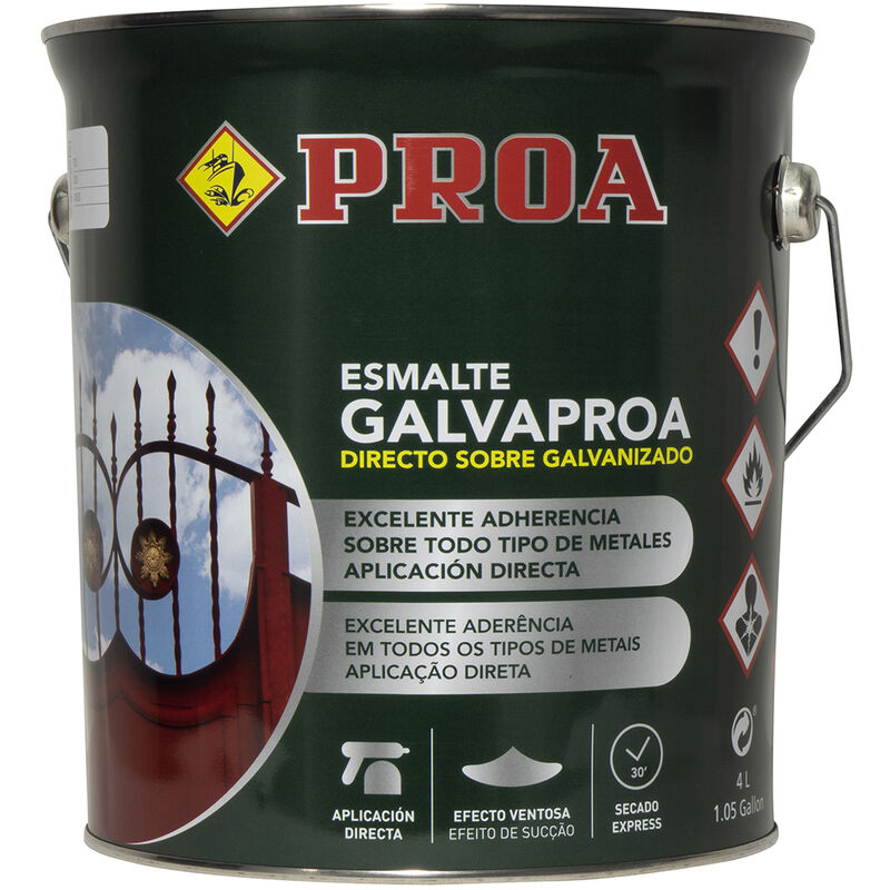 

Esmalte directo sobre galvanizado Galvaproa, Negro RAL 9005 4lts