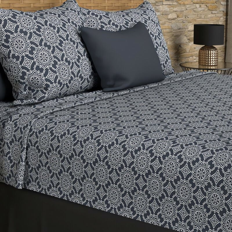 Soleil D Ocre - Parure de draps coton 57 fils 240x290 cm esmeralda marine, par Soleil d'ocre