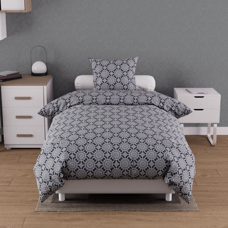 Parure housse de couette coton 57 fils 140x200 cm esmeralda marine, par Soleil d'ocre