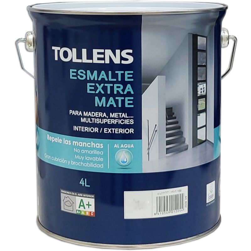 

Tollens - ESMALTE AL AGUA EXTRA MATE 4 LT | COLOR: Blanco 100 - Blanco 100