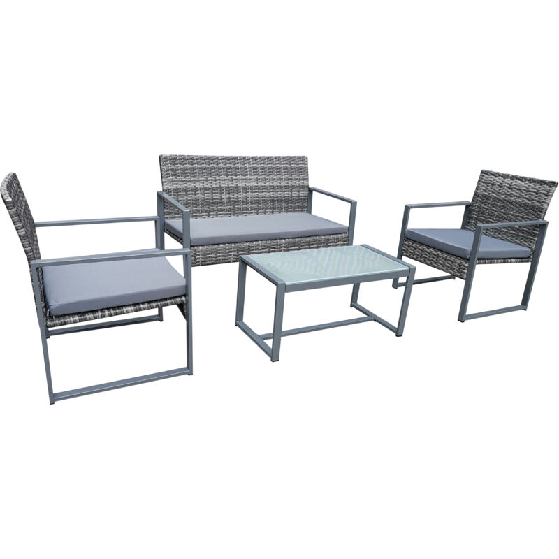 Concept-usine - Esna Salon de jardin bas résine tressée gris foncé 4p