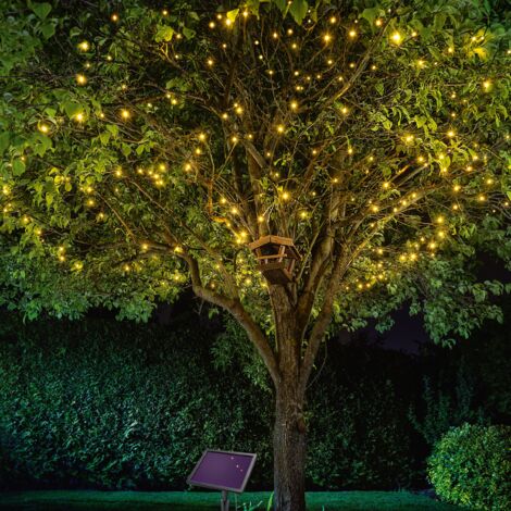 Esotec – Guirlande solaire 200 LED blanc chaud – Longueur 20 m – Résistante aux intempéries – Module solaire avec batterie – 102570