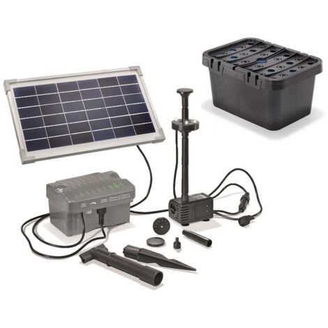 Esotec – Pompe solaire 8W avec batterie rechargeable – Débit max 330 l/h – Filtre avec 4 mousses – Éclairage LED – 101068