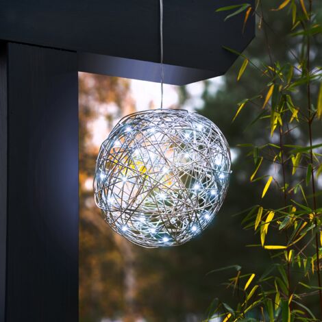 esotec Solar Deko Drahtkugel ⌀ 25 cm blanc froid avec 50 LED résistant aux intempéries IP44 102112