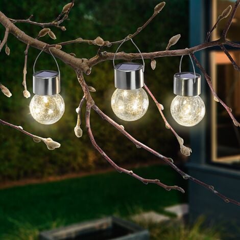 esotec Solar Hängeleuchten 3er-Set Crackle Balls warmweiß wetterfest IP44 102309