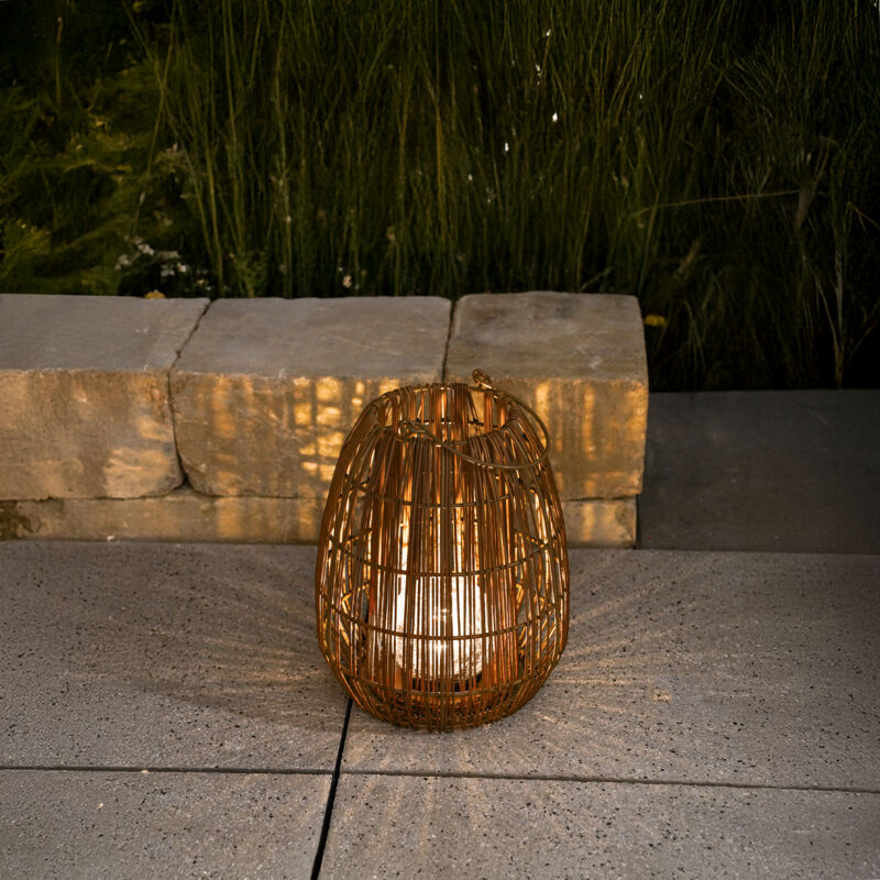 Solar lampe en rotin Isabella 28 Crackle verre brisé boule style boho 102281 - Esotec