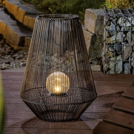 esotec Solar Windlicht Ilona 50cm POLY-RATTAN METALL-GEHÄUSE wetterfest 102208