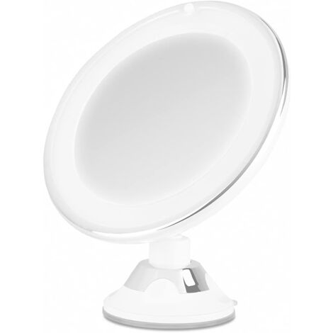 ESP 1010 - Espejo cosmético con luz LED, orientable 360 Grados, Aumento 10x, Ventosa Ajustable, Vidrio óptico, Funciona a Pilas, Gris, Blanco