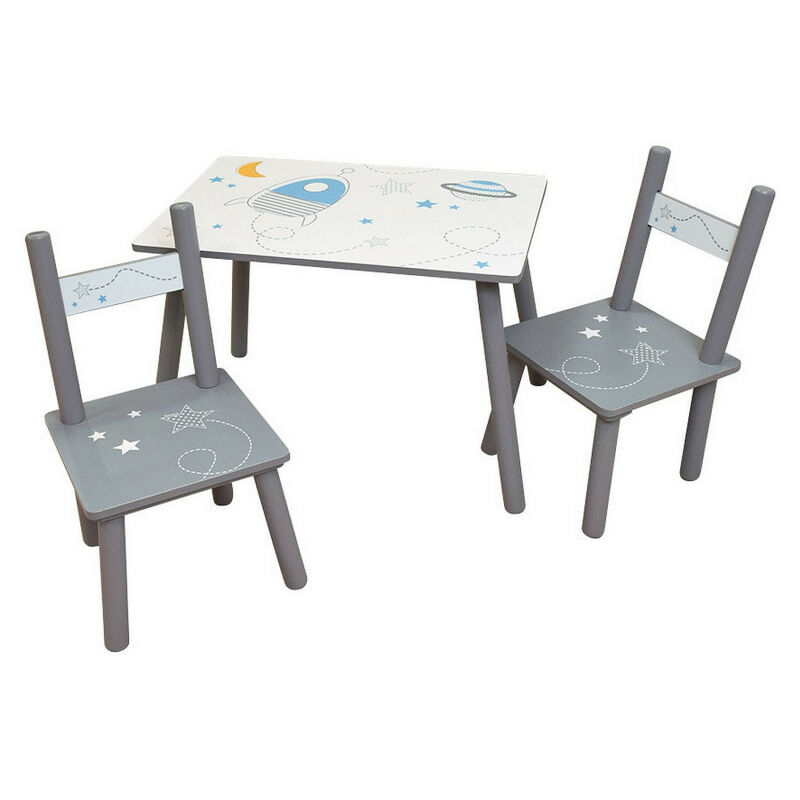 ESPACE TABLE RECTANGULAIRE H.41,5XL.61XP.42 CM + 2 CHAISES H.49,5XL.31XP.31,5CM POUR ENFANT - Gris