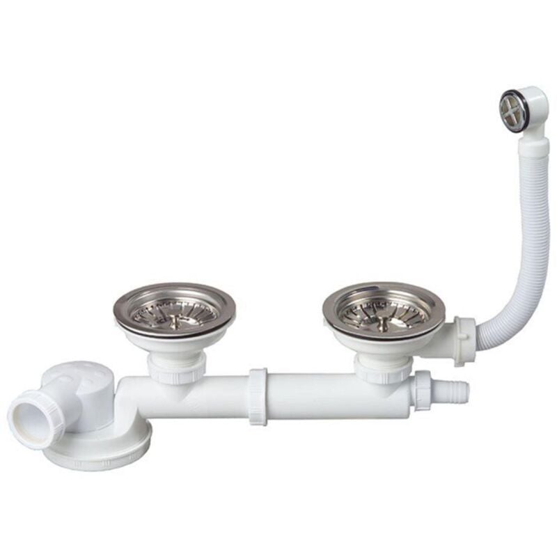 Espace vidage évier (diamètre 90 cm), 2 bacs avec bonde à panier - Encombrement sous évier : 143 mm