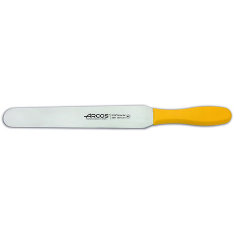 Espátula Arcos Colour - Prof 299100 de acero inoxidable Nitrum y mango ergonómico de Polipropileno de color amarillo y hoja de 25 cm, en Funda Display