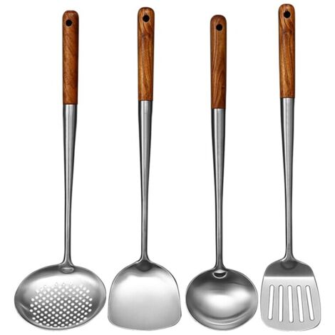 Espátula de acero inoxidable de mango largo para wok, cuchara perforada para arroz, cucharón