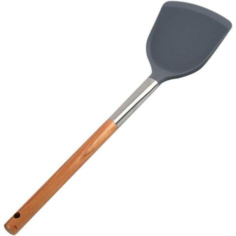 Espátula de cocina de silicona antiadherente (2 piezas) con mango largo de madera, resistente al calor - espátula para wok de 35 cm (13,7 pulgadas)