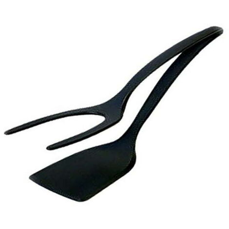 Espátula de silicona 2 en 1 con mango y función de giro, antiadherente, ideal para freír, voltear y asar huevos, utensilio de cocina para el hogar (negro)