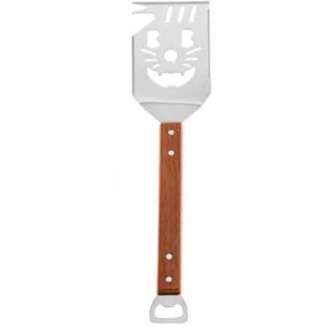 Espátula para parrilla 7 en 1, utensilio de cocina multifuncional con mango de madera, espátula para parrilla de acero inoxidable, accesorio de cocina ideal