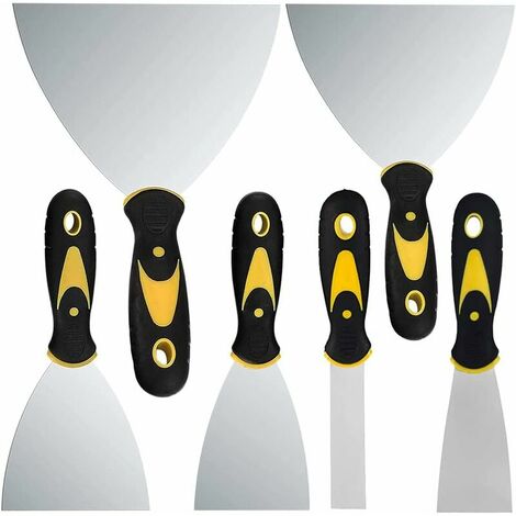 Espátulas de estuco, 6 cuchillos de estuco con mango antideslizante, cuchillos de yeso, calcomanías de estuco, papel pintado, pintura, plata, 23 mm, 50 mm, 75 mm, 100 mm, 120 mm, 150 mm