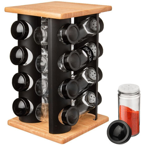Especiero con recipientes, giratorio, NEGRO, 16 piezas.