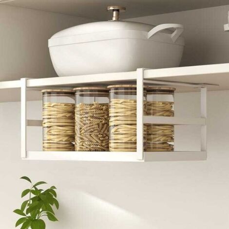 Especiero de pared, no requiere taladrar, soporte de acero al carbono de 38 x 22 x 18,7 cm, solución práctica y elegante para su cocina, color blanco.