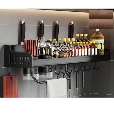 Especiero de pared para cocina, color negro, 50 cm,