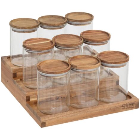 Especiero harmony con juego de 9 tarros de acacia - 5five