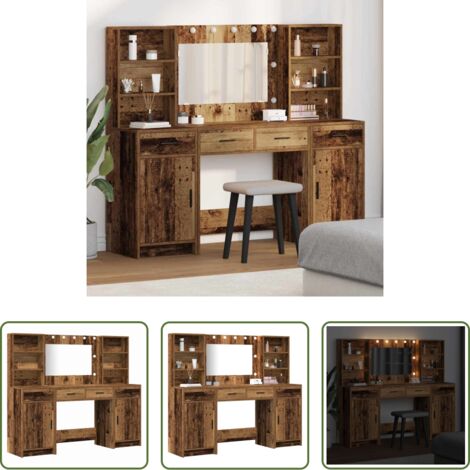 Espejo acrílico -  Conjunto de mesa de vestidor con LED 3 pcs Madera vieja