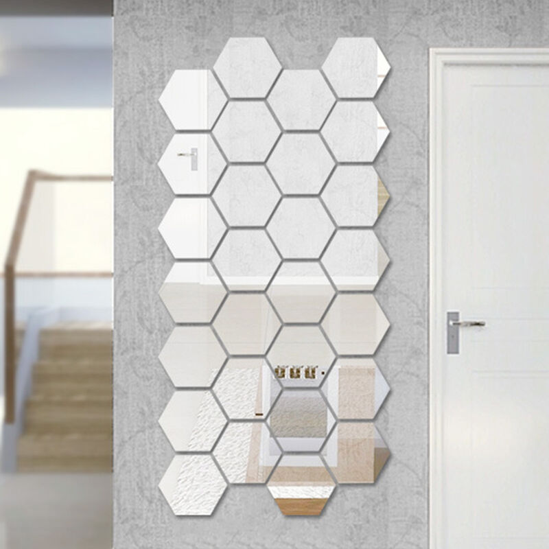 

Espejo acrilico Etiqueta de pared tridimensional Sala de estar Entrada Pasillo Escalera Personalidad Etiqueta de espejo decorativa Marco hexagonal