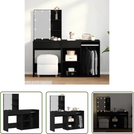 Espejo acrílico -  Juego de mesa de tocador LED Roble Negro 140 x 40 x 140 cm