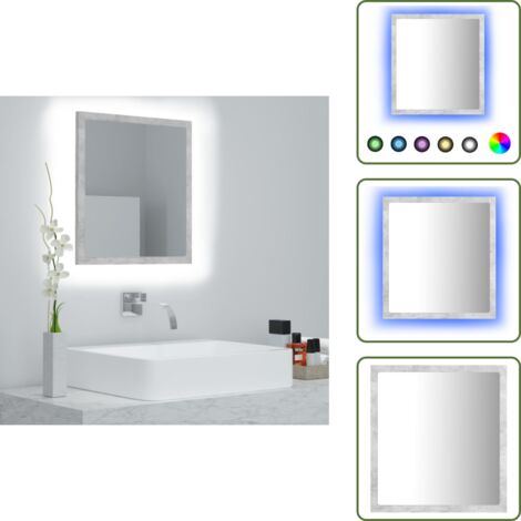 Espejo acrílico - vidaXL Espejo de baño acrílico gris hormigón 40x8,5x37 cm - Espejo con luz RGB