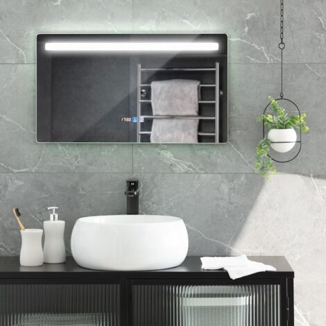 Espejo de baño LED, antivaho con botón táctil regulable y luces de color  ajustables, pantalla de temperatura de tiempo, 19.7 in, 23.6 in, 27.6 in