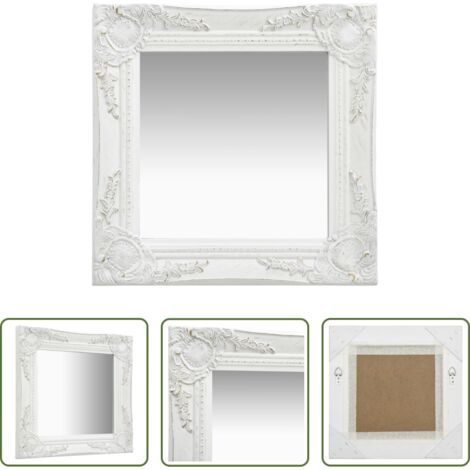 Espejo barroco -  Espejo de pared estilo barroco blanco 40x40 cm
