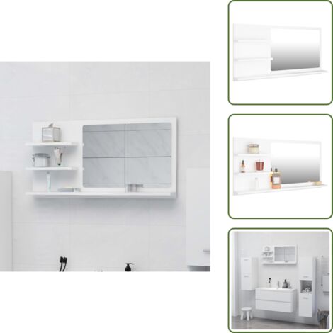 Espejo blanco - vidaXL Espejo de baño madera contrachapada blanco 90x10,5x45 cm - Espejo con estantes
