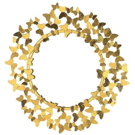 BURKINA HOME DECOR Espejo circular modelo MARIPOSAS dorado con marco decorativo BURKINA