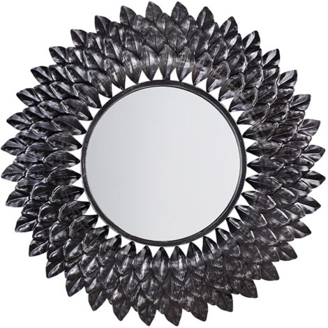 Espejo colgante de pared plateado 70 cm redondo con forma de sol Larra