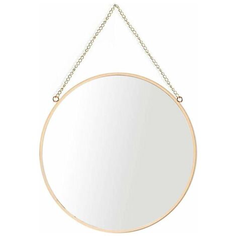 Espejo colgante YMYNY, espejo de maquillaje redondo de 30 x 30 cm para baño, marco de latón con cadena [tamaño mediano]