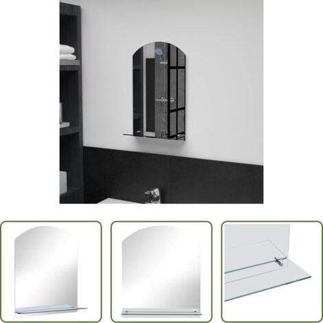 Espejo con estante -  Espejo de pared con estante de vidrio templado 30x50 cm