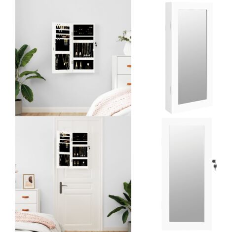Espejo con joyero de pared blanco 30x8,5x67 cm - Joyero de pared - Almacenamiento de joyas