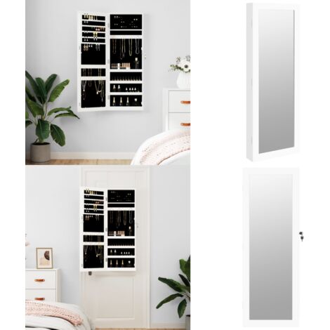 Espejo con joyero de pared blanco 37,5x10x106 cm - Joyero de pared - Almacenamiento de joyas