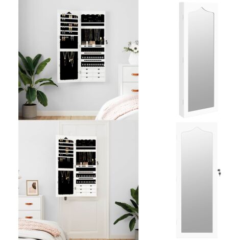 Espejo con joyero de pared blanco 37,5x10x106 cm - Joyero de pared - Almacenamiento de joyas
