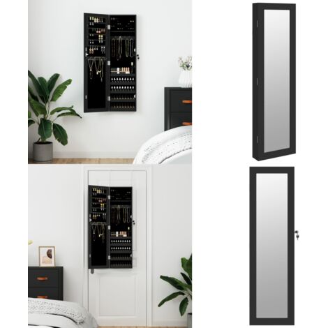 Espejo con joyero de pared negro 30x8,5x106 cm - Joyero de pared - Almacenamiento de joyas