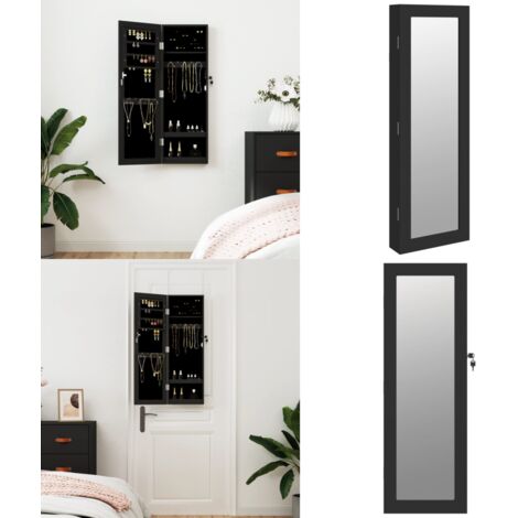 Espejo con joyero de pared negro 30x8,5x90 cm - Joyero de pared - Almacenamiento de joyas