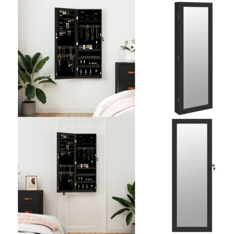 Espejo con joyero de pared negro 37,5x10x106 cm - Joyero de pared - Espejo de almacenaje